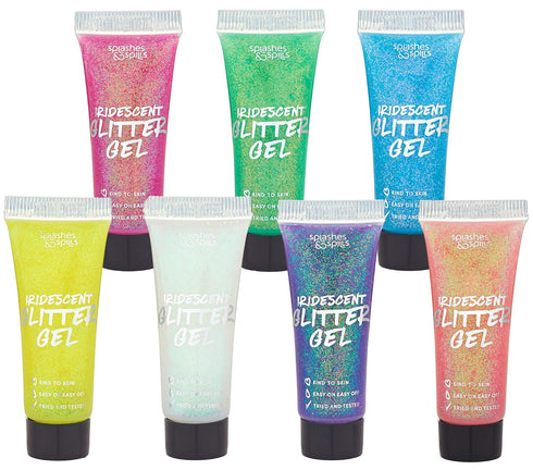 Iridescent Glitter Body Paint Gel, 7 Color Cosmetic Set, 10 ml Tubes for Hair, Body, Face Shimmer