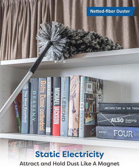 Feather Duster Kit with 5.6ft Extension Pole, 4 Washable Microfiber Dusting Brushes for Home Wall Ceiling Fan Cobweb