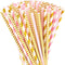 Paper Straws 200 Pack, Biodegradable Gold and Pink Striped Design, 8.25" for Parties