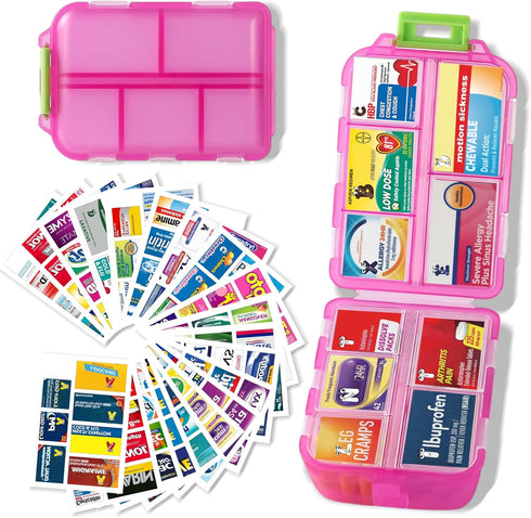 Large Pill Organizer with Medicine Labels - Travel Daily Pill Container for 7 Day Medication
