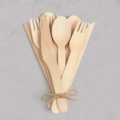 (500 Count) 100% Compostable Wooden Cutlery Set - 200 Wood Spoons, 200 Forks, 100 Knives, Eco-Friendly Disposable