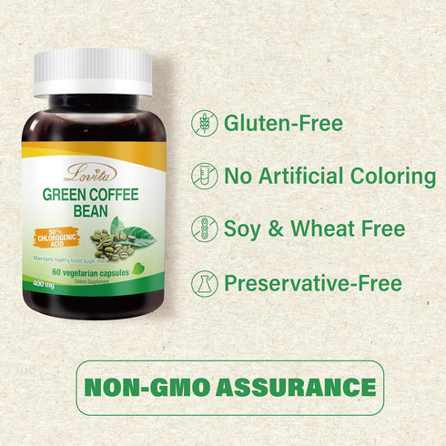 Green Coffee Bean Extract - Natural Antioxidant, High Potency 1600mg Equivalent, Vegan-Friendly Dietary Supplement (60