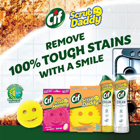 Mommy Scrub Daddy Sponges + Scrub + Cif All Purpose Cleaner, Original - Non Scratch Sponges for Kitchen + Bathroom