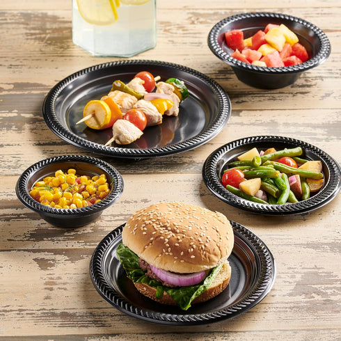 PLASTICPRO 100 PCS Black Plastic Bowls, Lightweight 5 oz Disposable Soup Bowls for Party and Wedding Use