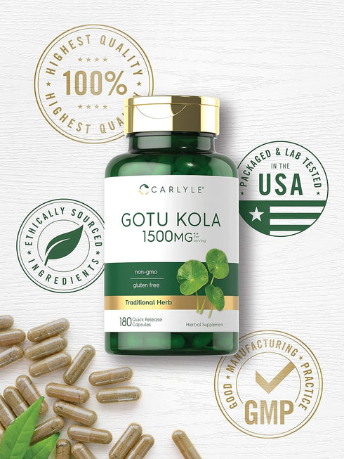 Carlyle Gotu Kola Capsules, 1500mg, 180 Count, Non-GMO, Gluten Free