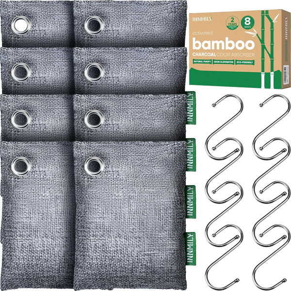Activated Charcoal Odor Absorber, Odor Eliminator for Strong Odor, Bamboo Charcoal Air Purifying Bags (8 x 60g)