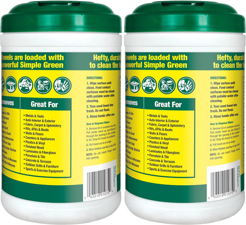 Simple Green Professional Grade Heavy-Duty Cleaning Towels, All-Purpose Cleaning Wipes, 75 count (2 Pack)