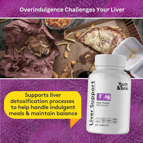 Youth & Tonic Liver Detox Cleanse Supplement, Silymarin Milk Thistle Complex Formula, 60 Capsules