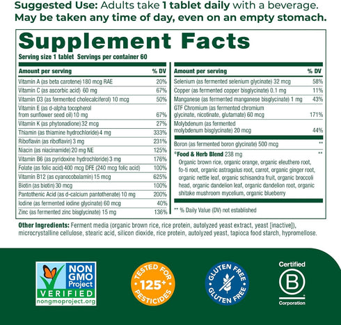 MegaFood Men's One Daily Multivitamin - 60 Tabs with Zinc, Selenium, B Vitamins, D, Real Food