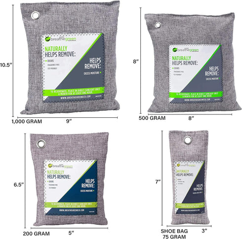 Bamboo Charcoal Bags Odor Absorber, 3-Pack Activated Charcoal Odor Eliminator for Home and Car