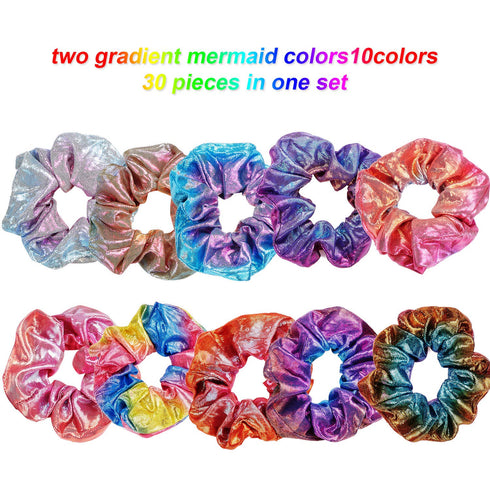 Tatuo 30 Pieces Rainbow Metallic Scrunchies for Girls, Large Shiny Colorful Elastic Hair Ties for Women