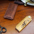 Men's Pocket Folding Wooden Beard Comb Set with Leather Travel Case, Green Sandalwood Hair Combs (Skeleton)