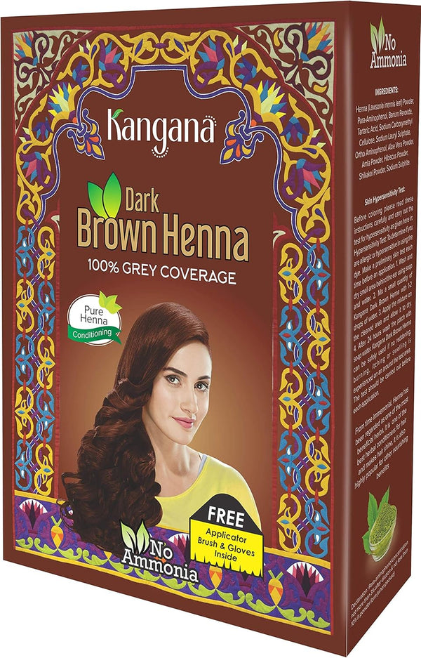 Kangana Henna Powder for Hair Dye/Colour - Dark Brown Henna Powder for 100% Grey Coverage, 6 pouches, 60g