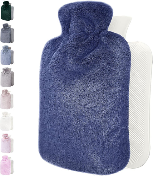 Qomfor Hot Water Bottle - with Soft Premium Fleece Cover - Lake Blue,