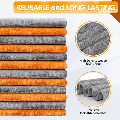 FIXSMITH Microfiber Cleaning Cloth, Pack of 12, Highly Absorbent Rags for Housekeeping, Kitchen, Car