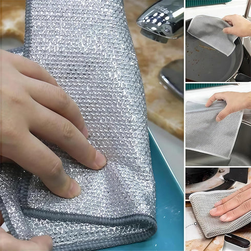 Ohraina (3 Pack) Non-Scratch Scrubbing Wire Dishwashing Rags, Double Stainless Steel Scrubber, Steel Wire Dish Towel