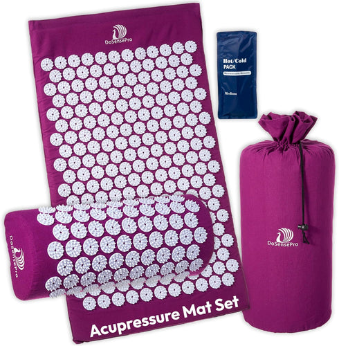 Acupressure Mat & Pillow Set with Hot/Cold Gel Pack - for Back and Neck Pain Relief, Sciatica, Ideal Acupuncture Mat