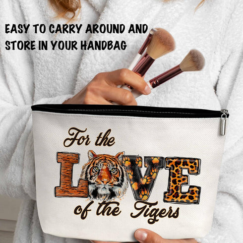 Tiger Print Makeup Bag, Peace Love Tigers Cosmetic Pouch, Animal Lover Gifts for Kids and Women