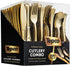 200 Gold Plastic Silverware Set, Heavy Duty Disposable Cutlery - 100 Forks, 50 Spoons, 50 Knives for Party Bulk