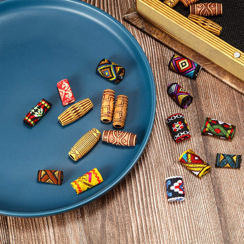 WILLBOND 27 Pcs Wooden Fabric Dreadlock Beads Tube Beads for Hair Braids Jewelry, DIY Accessories