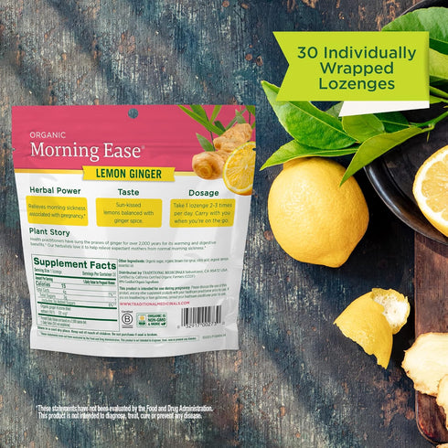 Lozenges, 30 Lozenges Traditional Medicinals Organic, Morning Ease Lemon Ginger - Supports Pregnancy Nausea Relief