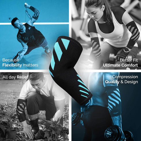 Physix Gear Elbow Sleeves - Compression Support for Weightlifting, Tendonitis, Bursitis - Blue/Black, XL