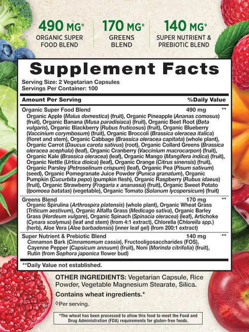 Nature's Truth Fruit and Veggies Supplement | 200 Vegetarian Capsules | 20+ Fruits & Vegetables | Vegetarian, Non-GMO, and Gluten Free Supplement