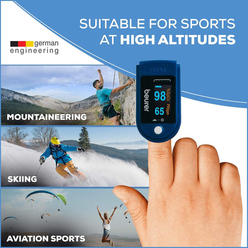 Beurer PO50 Fingertip Pulse Oximeter, Blood Oxygen Saturation & Heart Rate Monitor, Extra-Small & Light, Strap &
