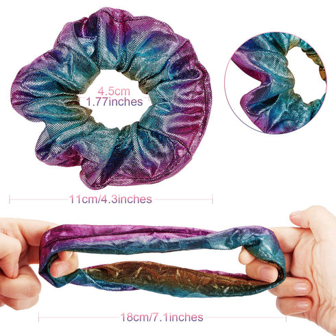 Tatuo 30 Pieces Rainbow Metallic Scrunchies for Girls, Large Shiny Colorful Elastic Hair Ties for Women