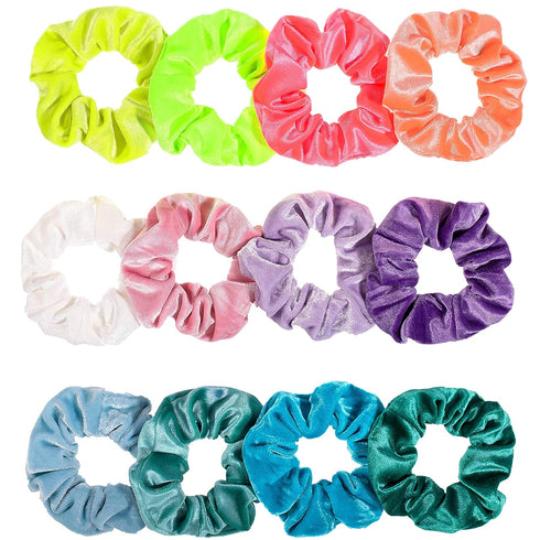 Whaline Neon Scrunchies, Summer Velvet Hair Bobble Elastics Hair Bands for Girls, Women (Neon Color)