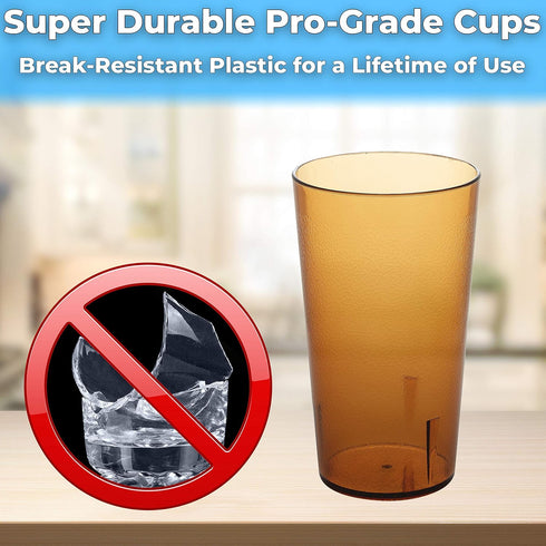 Restaurant Grade BPA-Free 12oz Amber Plastic Cups, 6pk Durable Break Resistant Drinking Glasses