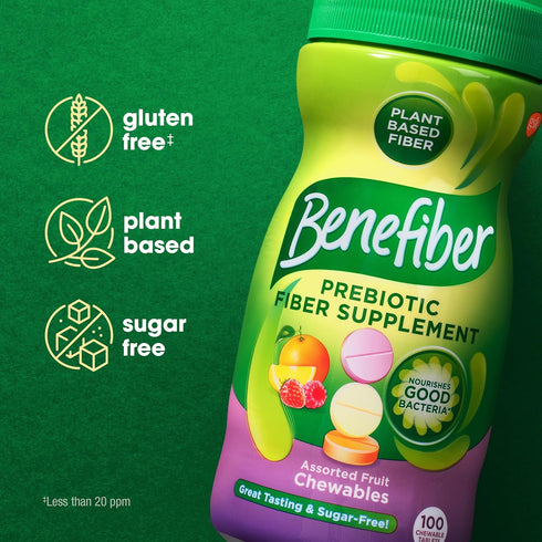Benefiber Chewable Prebiotic Fiber Supplement Tablets - Assorted Fruit Flavors | 100 Count