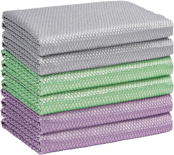 HOMEXCEL 6PK Microfiber Glass Cleaning Cloths, 16"x14", Lint Free for Glasses, Mirrors, and Screens