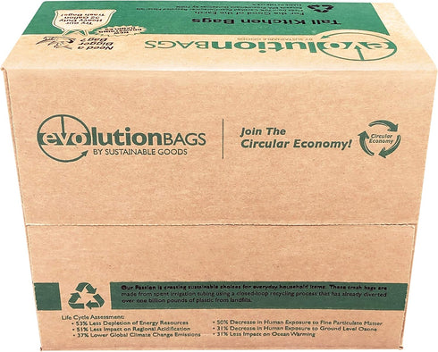 **NEW** Evolution Trash Bag Tall Kitchen DRAWSTRING (100 bags/box) - Made with 70% CERTIFIED PCR Material
