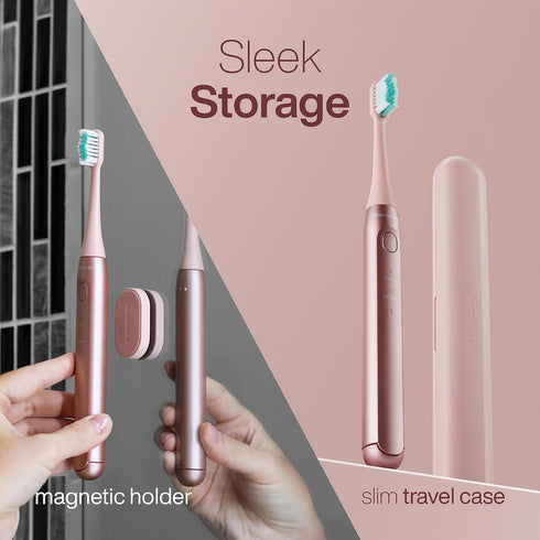 Aquasonic Icon ADA-Accepted Rechargeable Toothbrush, Magnetic Holder & Slim Travel Case, 2 Modes, Gentle