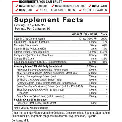 FORCE FACTOR Amazing Ashwa, 120 Tablets, Ashwagandha Supplement for Stress Relief, Memory, Focus, and Immune Support