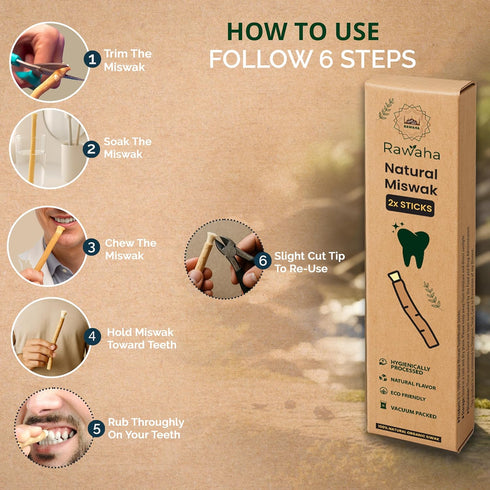 Rawaha 2 Pack 2 Pcs Miswak Sticks - Vacuum Sealed Natural Chewing Miswak Sticks for Teeth - Natural Flavored Toothbrush