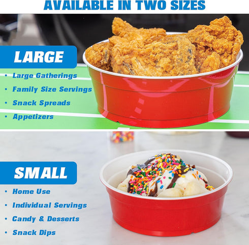 GoBig Red Party Cup Bowls - Large Disposable Plastic Bowls, 22 oz or 60 oz