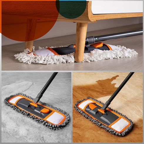 Mops for Floor Cleaning, 3 Washable Mop Pads, Extendable 55” Long Handle, Multifunction Dust Mop for Hardwood, Tile