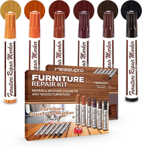 Wood Scratch Repair Kit Markers, Set of 13 Furniture Repair Pens for Touch-Up on Wood Furniture, Essential Toolkit
