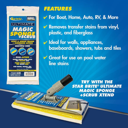 STAR BRITE Ultimate Magic Sponge + Scrub Pad - Use Alone or with Handle for 10'+ Reach (41001)