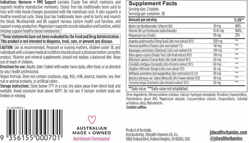 JSHealth Vitamins Hormone Balance for Women - 60 Supplement for PMS Support with Vitamins B3, B6 & Magnesium