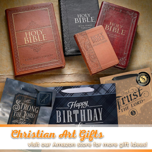 Christian Art Gifts Large Landscape Gift Bag Set with Card & Tissue Paper - Black & Navy Blue Plaid, Happy Birthday