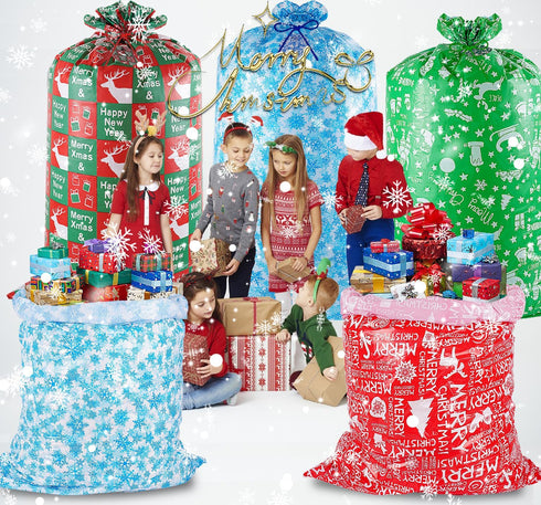 Jaywayang 4PCS 60" 36" Extra Large Christmas Gift Bags, Oversized Christmas Bags x Jumbo Plastic Gift Bags with Tag