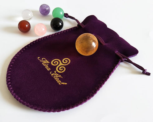 Set of 7 Natural Chakra Crystal Balls for Healing Meditation - Yellow Calcite, Black Obsidian, Rose Quartz, Clear