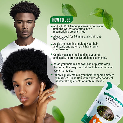 Natural Ambunnu Leaves by Excluniq World, 50g Pack, Herbal Hair Detangler, Shampoo & Conditioner for Dry and Damaged