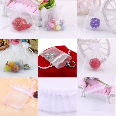 Wudygirl 100pcs Organza Bags 4X6 - White Gift Bags with Drawstring for Party Wedding Favor, Baby Shower