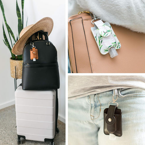 Set 2 Hand Sanitizer Holder Keychain of - Premium Vegan Leather Keychains & Leakproof Hand Sanitizer Bottles