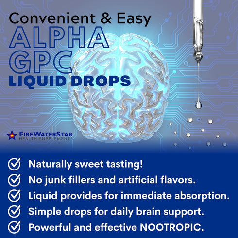 FWS Alpha GPC 300 mg Liquid Choline - Organic Non-GMO Nootropic Brain Supplement for Memory and Focus