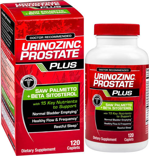 Urinozinc Prostate Plus Supplement for Men, Saw Palmetto & Beta Sitosterol, 120 Count, 2 Month Supply